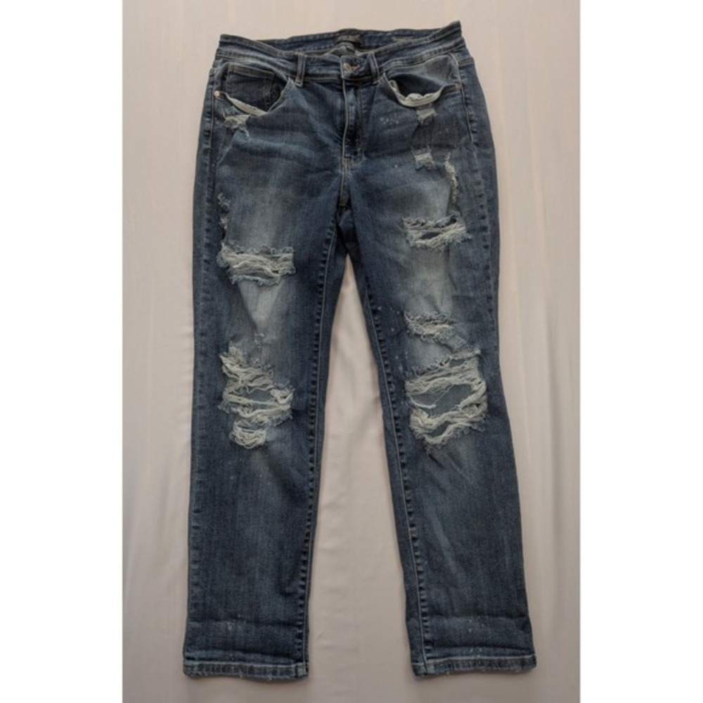 Judy Blue Distressed Boyfriend Fit Jeans 14W Medium Wash Blue Everyday Casual